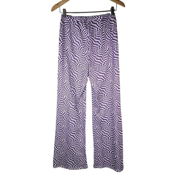 SHEIN Purple Op Art Groovy Bell Bottoms Flared High Waist Pants - Picture 5 of 11